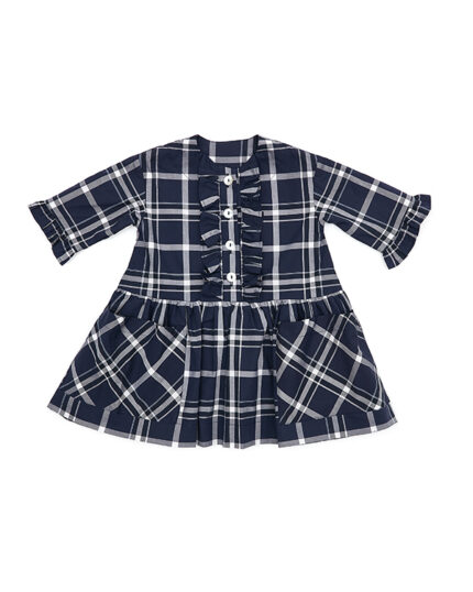 As We Grow Dressy Pocket blár köflóttur kjóll 3-5 ára