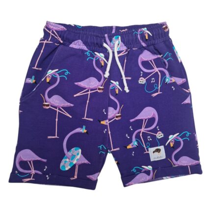 Fjólubláar Flamingo stuttbuxur