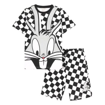 Looney Tunes Kalli kanína stuttbuxur og stuttermabolur svartur, grár og hvítur